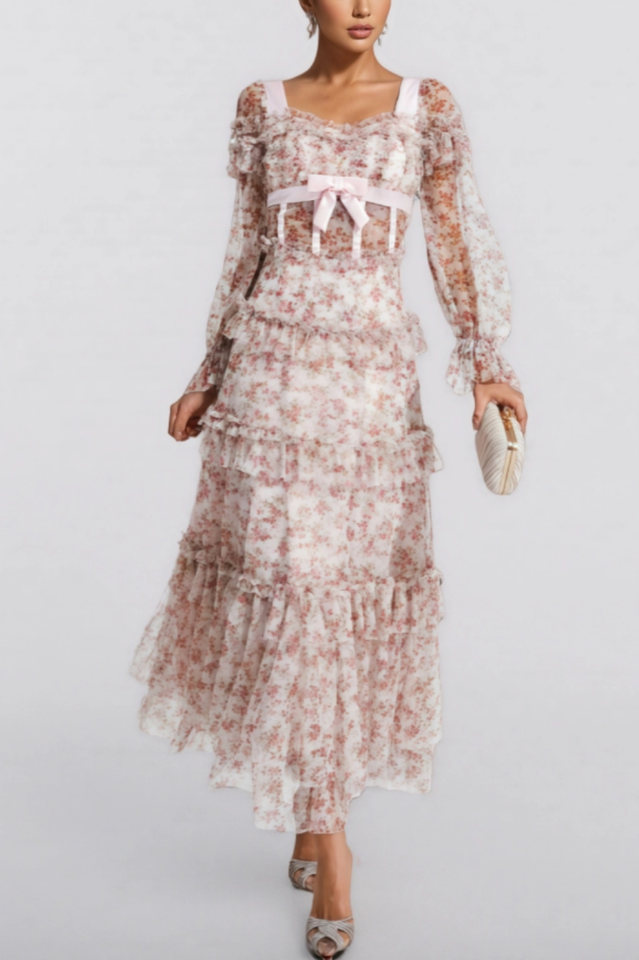 Zafirk Floral Long Sleeve Midi Dress