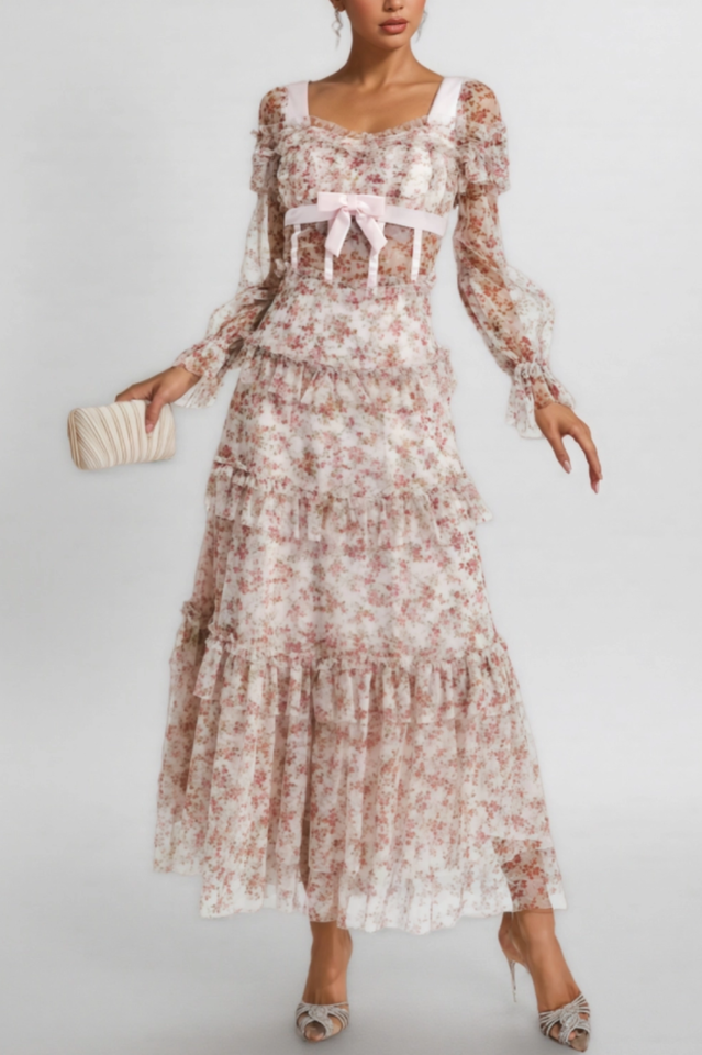 Zafirk Floral Long Sleeve Midi Dress