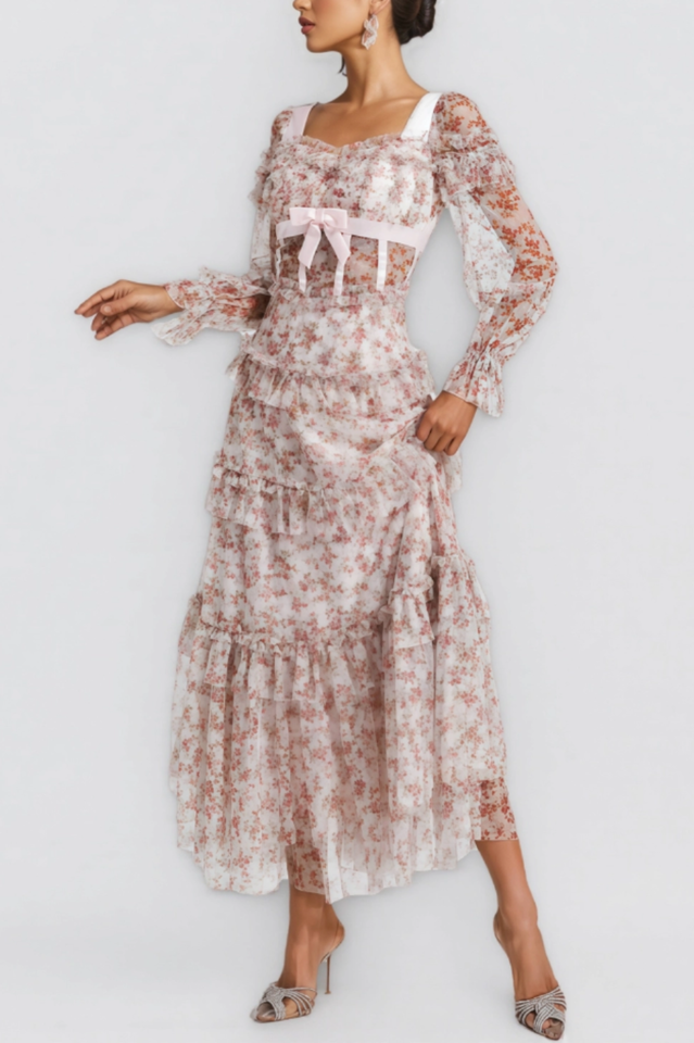 Zafirk Floral Long Sleeve Midi Dress