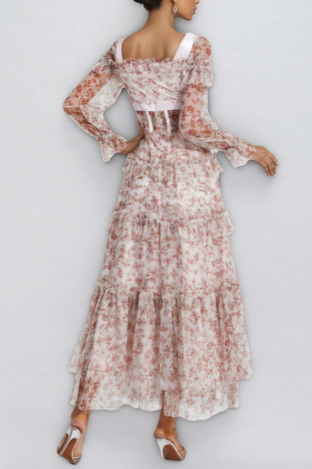 Zafirk Floral Long Sleeve Midi Dress