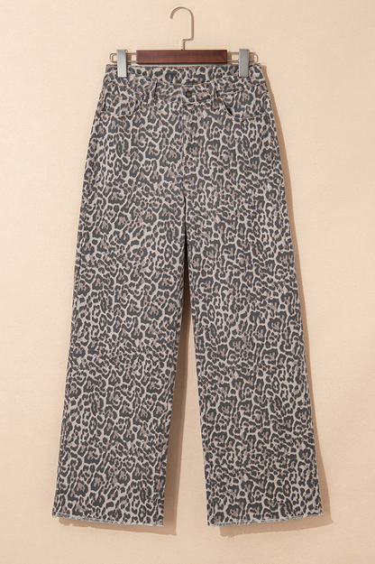 Leopard Frayed Edge High Waist Jeans