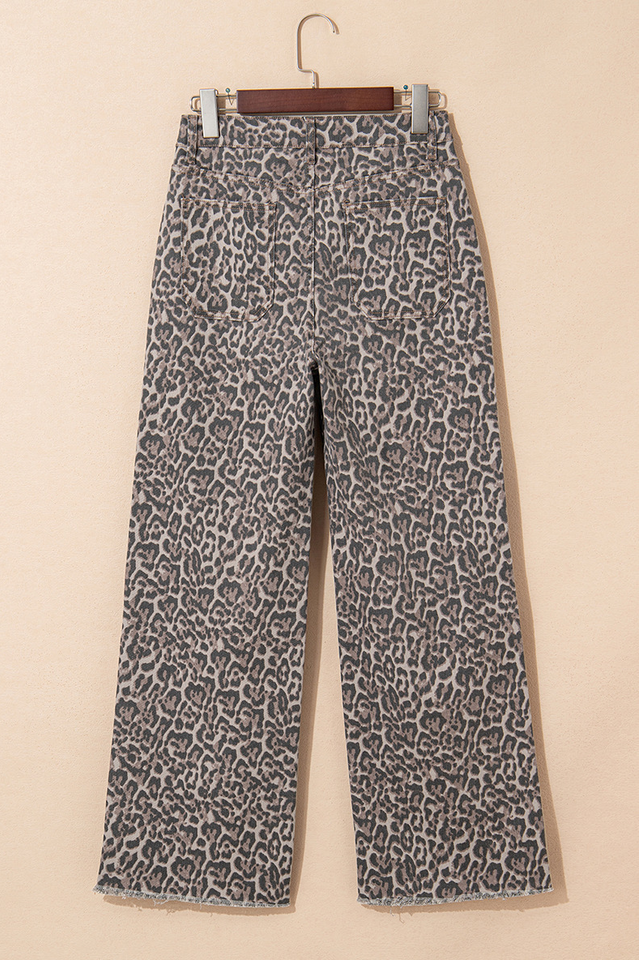 Leopard Frayed Edge High Waist Jeans