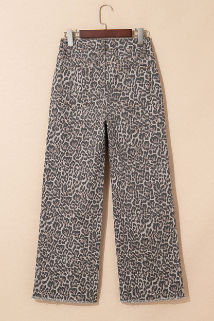 Leopard Frayed Edge High Waist Jeans