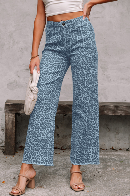 Leopard Frayed Edge High Waist Jeans