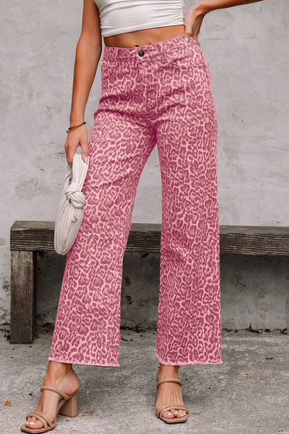 Leopard Frayed Edge High Waist Jeans