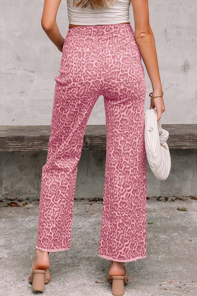 Leopard Frayed Edge High Waist Jeans