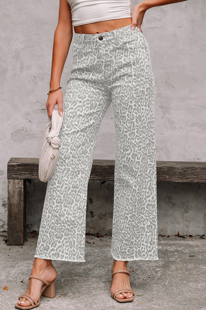 Leopard Frayed Edge High Waist Jeans