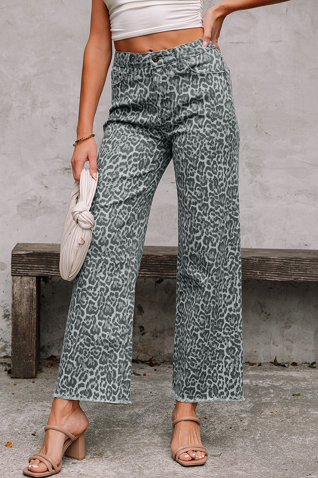 Leopard Frayed Edge High Waist Jeans
