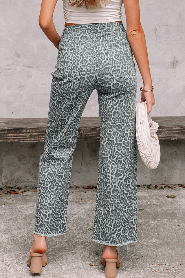 Leopard Frayed Edge High Waist Jeans