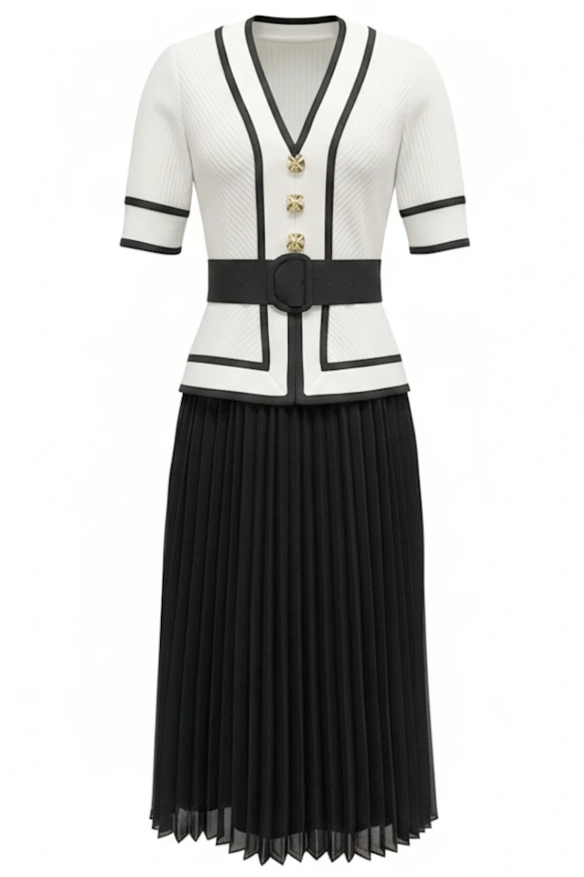 Short Sleeve Pleated Midi Dress