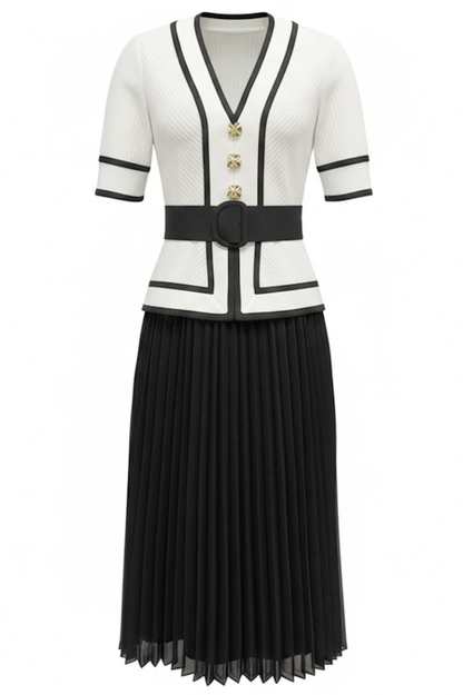 Short Sleeve Pleated Midi Dress