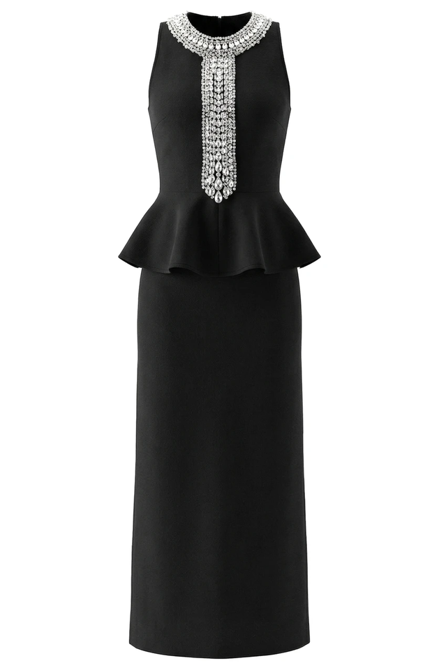 Crystal Detail Peplum Maxi Dress