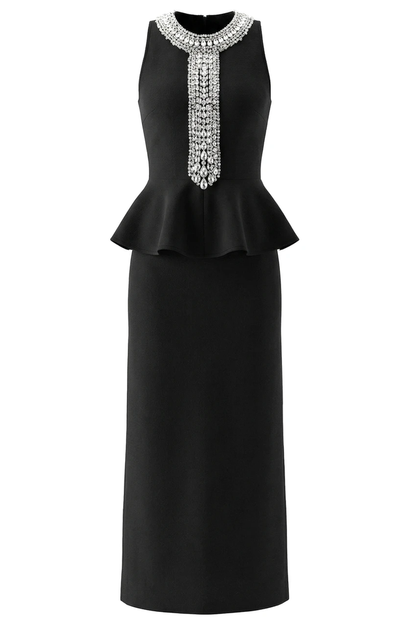 Crystal Detail Peplum Maxi Dress