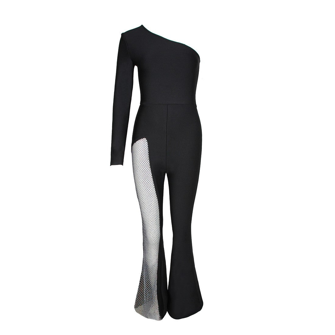 RACHELLE One Shoulder Long Sleeve Asymmetrical Bandage Jumpsuit