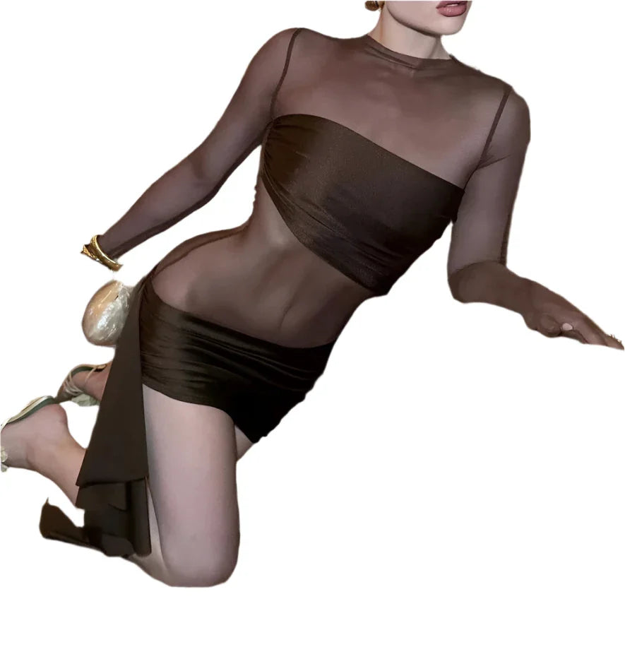 RENECEL Sexy Transparent Bodycon Mini Dress