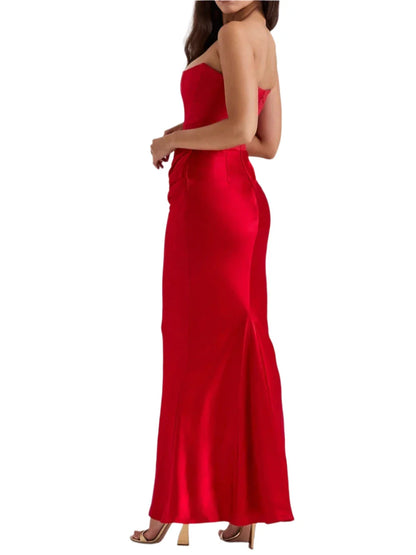 KUBRA Strapless Satin Maxi Dress
