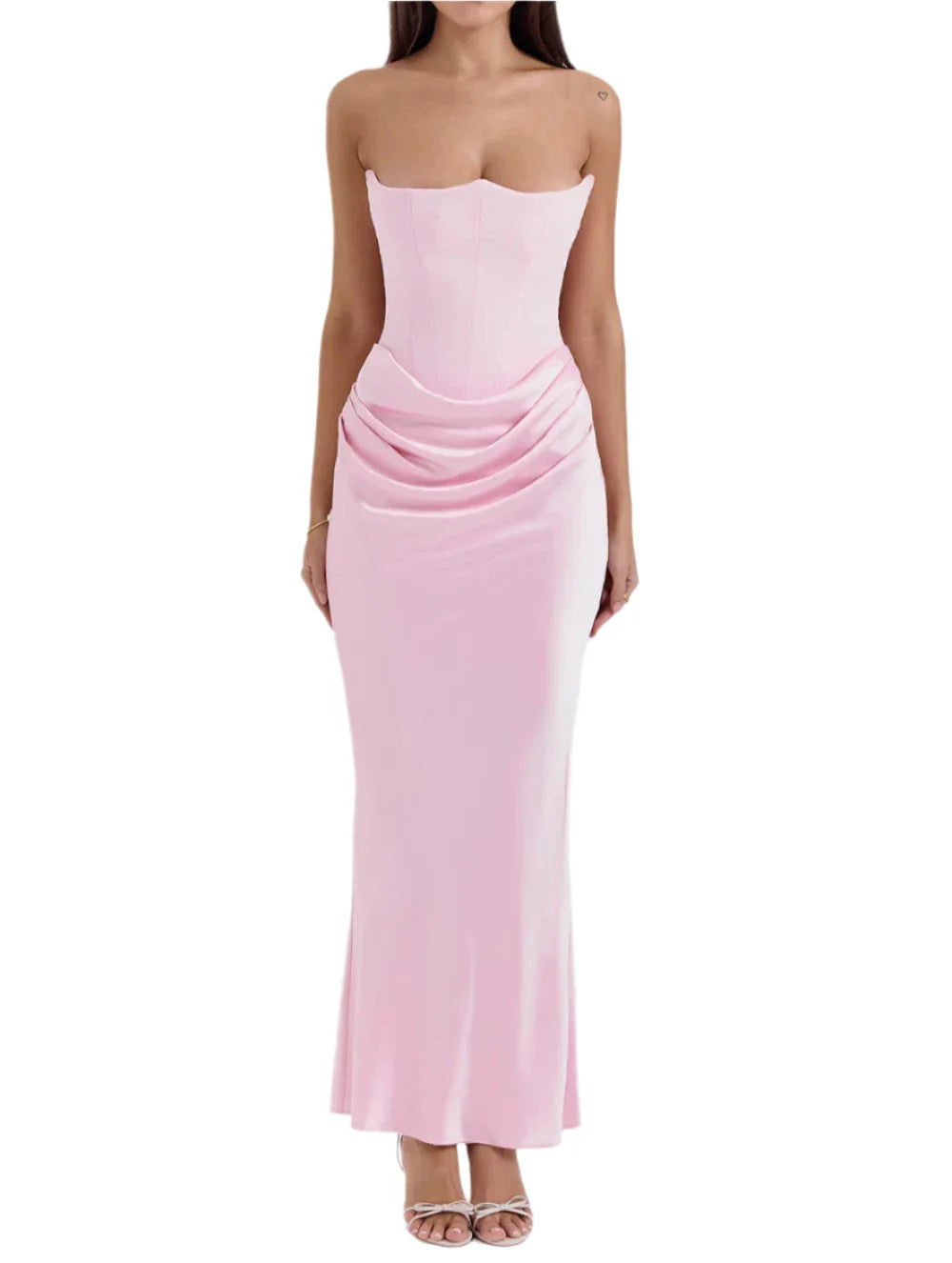 KUBRA Strapless Satin Maxi Dress PINK