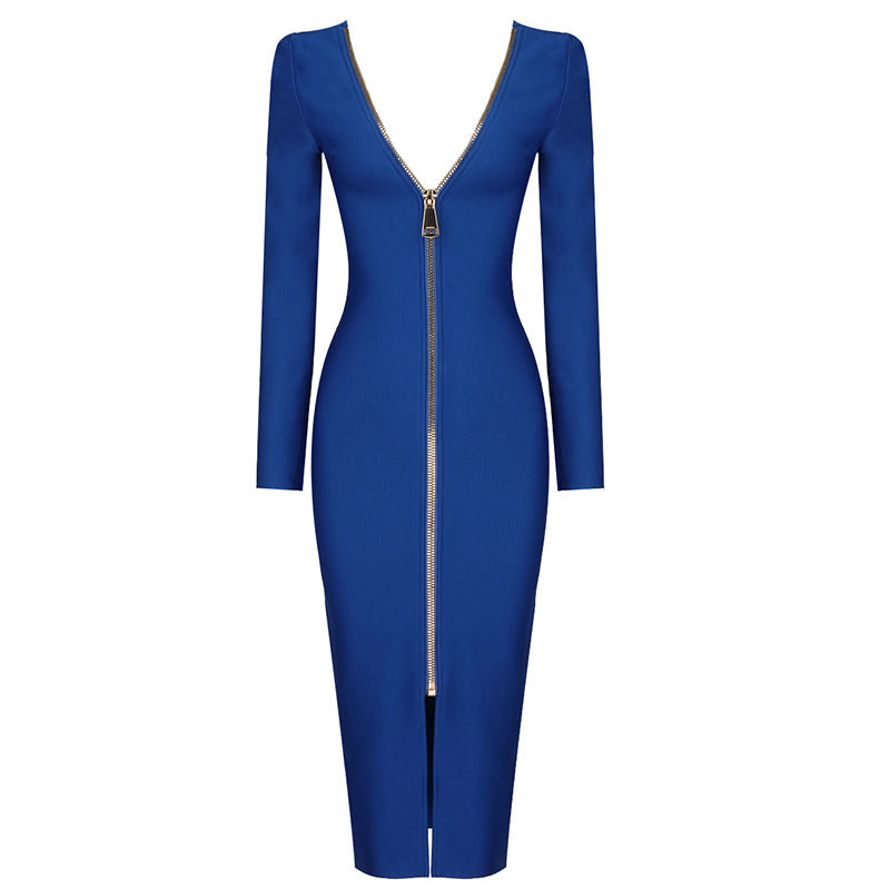 ROXANA Long Sleeve Back Zipper Bandage Dress