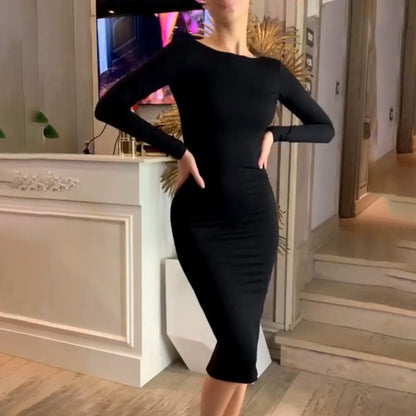 ROXANA Long Sleeve Back Zipper Bandage Dress BLACK