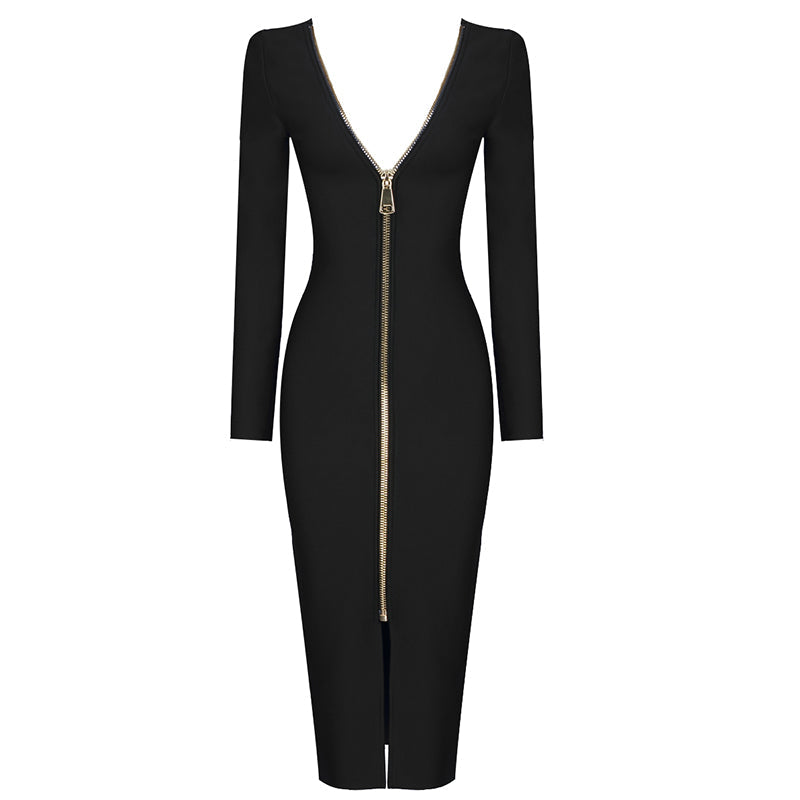 ROXANA Long Sleeve Back Zipper Bandage Dress