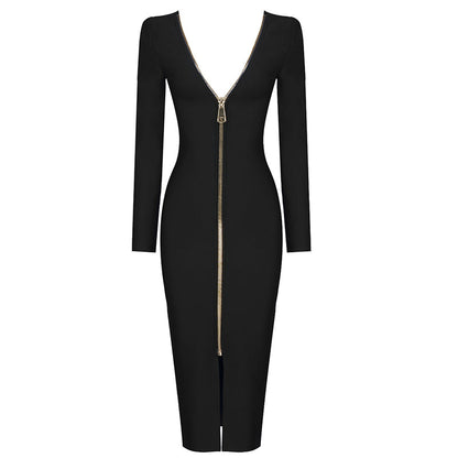 ROXANA Long Sleeve Back Zipper Bandage Dress