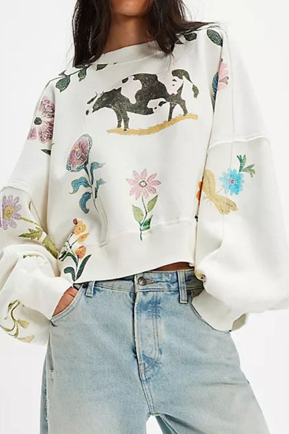 Graphic Printed Dropped Shoulder Sweatshirt