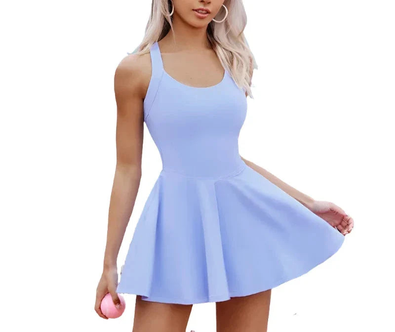Women Tennis Dress | One-Pieces Jumpsuits | Back Cross Tracksuits with Chest Pads Daylight Blue