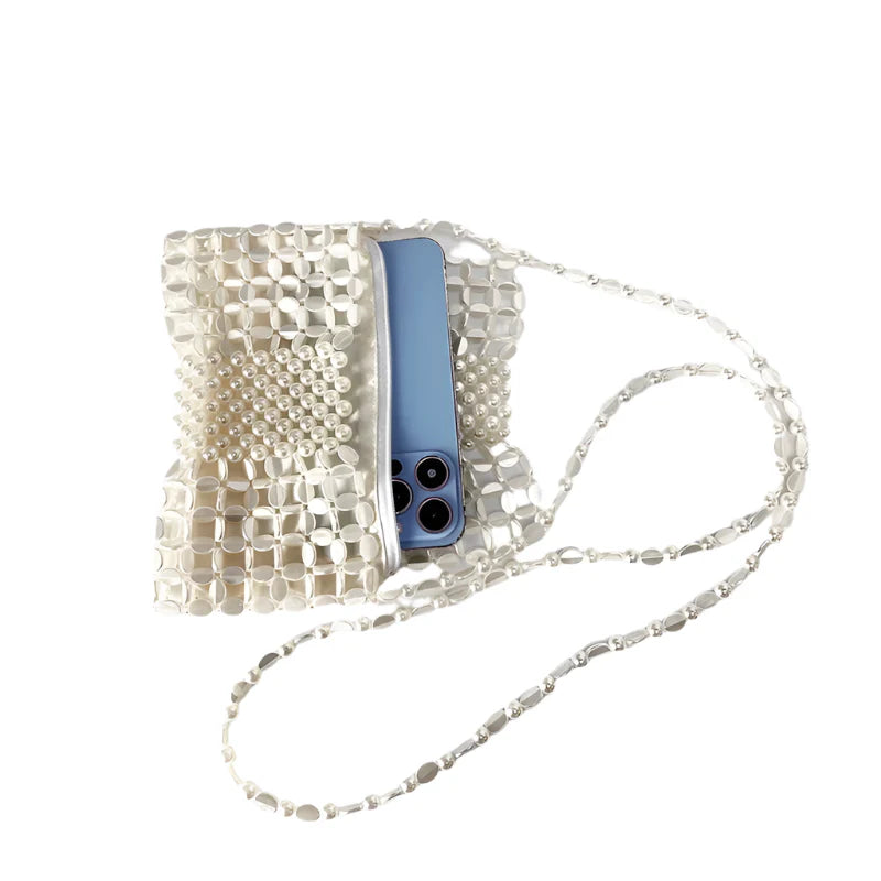 Women Gold Woven Chain Crossbody Bag | Handmade Beaded Bag
