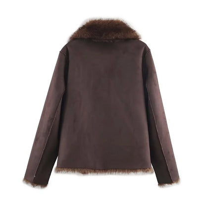 Women Winter Fur Jacket | Long Sleeves | Double-Sided | Thick | Warm Coat | Reversible Jacket