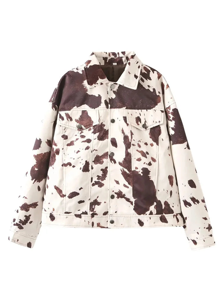 Women Animal Print Jacket | Long Sleeve | Autumn Jacket Beige
