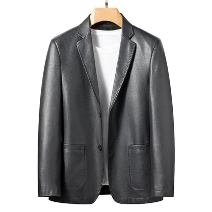 Sheep Leather Casual Suit Men's Jacket | Black Brown Leather Winter Jacket Grey