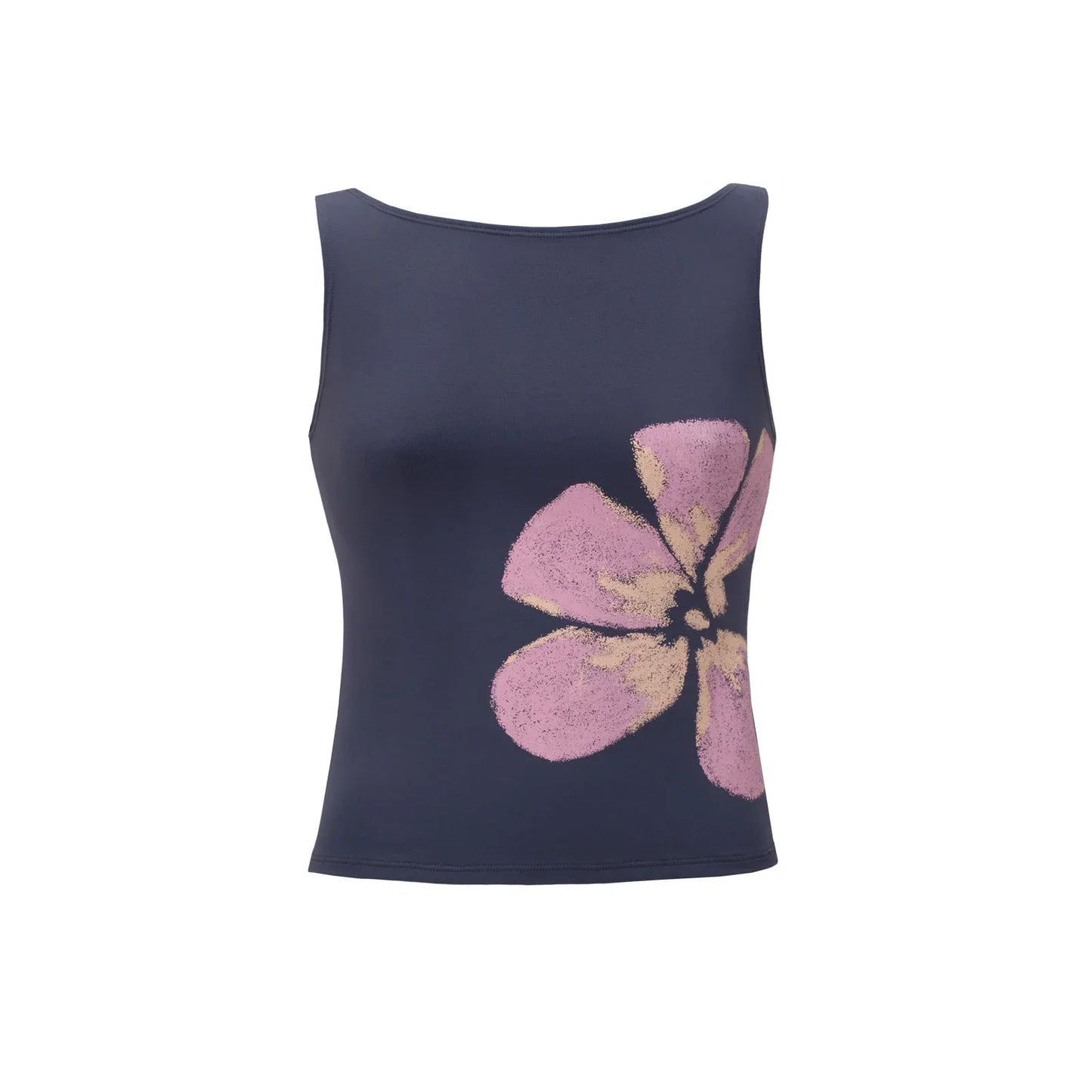 Women Vintage Crop Tank Top | Slim Fitted | Flower Print Boat Neck Sleeveless Top Black 2