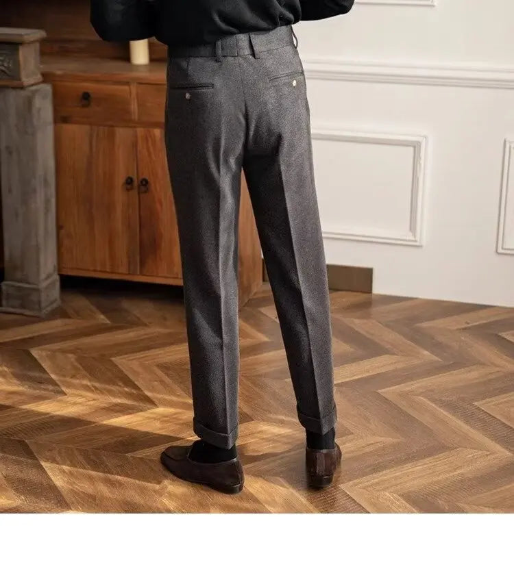 Men Classic Italian Naples Style Pants | Suit Pants | High Waisted | Straight Fit | Formal Business Pants | Thick Trousers