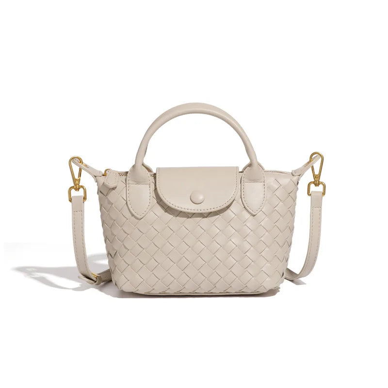 Women Woven Shoulder Bag | Small Dumpling Bag | Bucket Bag | Crossbody Bag | Lunch Box Bag Ivory