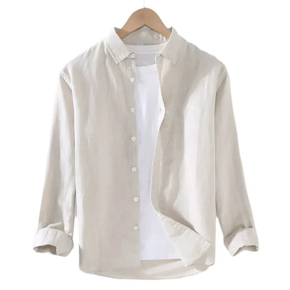 Men Long Sleeve Solid Shirt | Turn-down Collar Casual Button Down Shirt Khaki