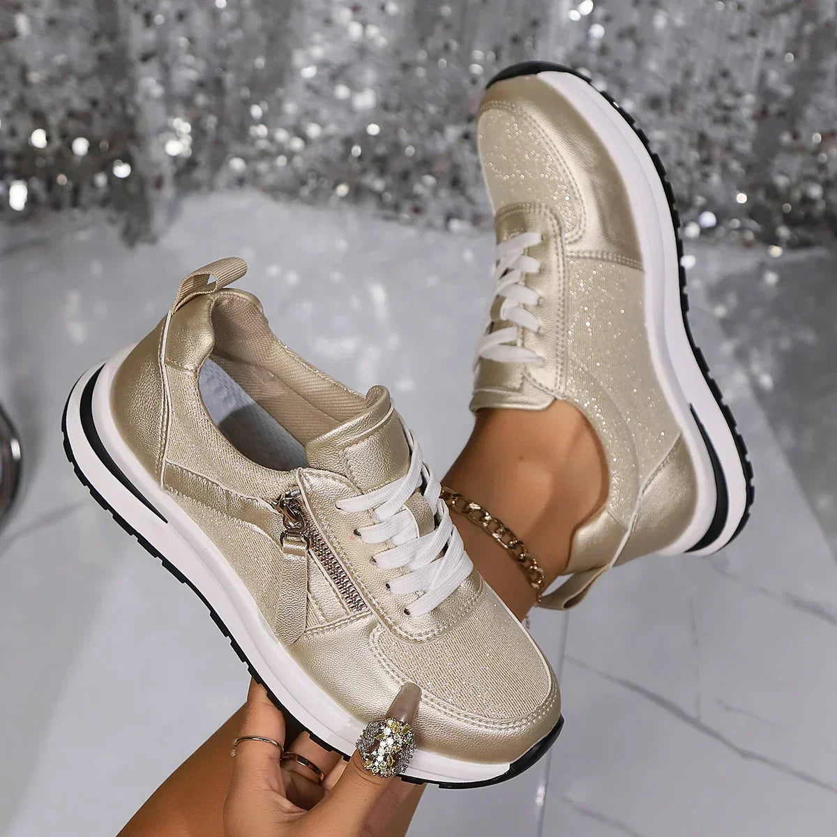 Nova | Women's Lace-Up Zip Sneakers with Platform Sole