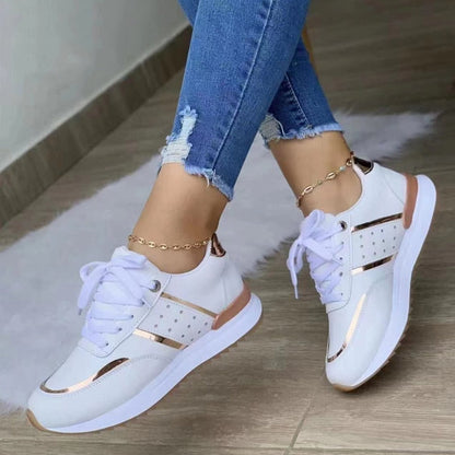 Stella | Women's Lace-Up Fashion Sneakers with Gold Detail