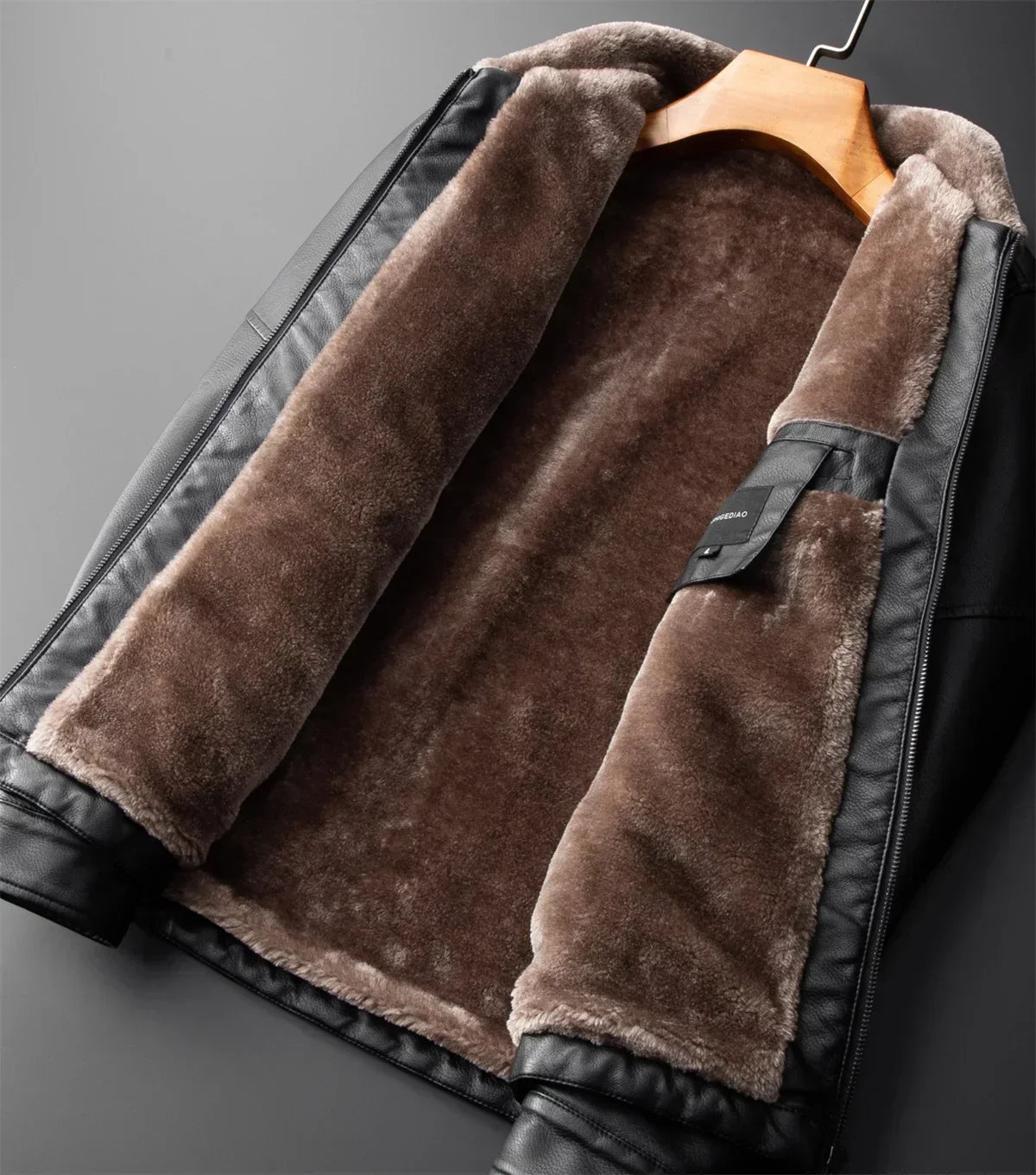 Men Thick Warm Fleece Leather Jacket | Business Casual Biker Coat | Motorcycle Fur Jacket