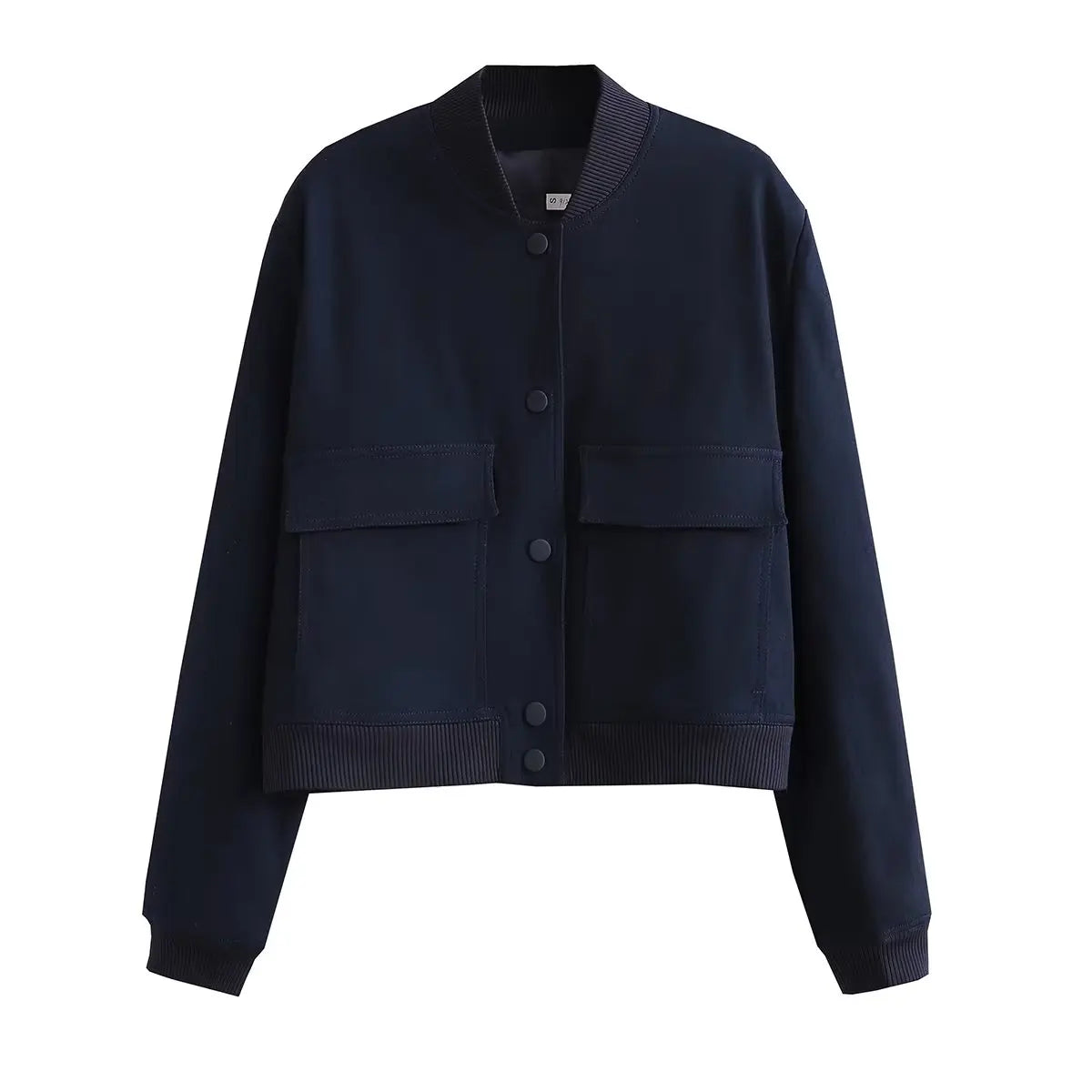 Women Solid Bomber Jacket Navy Blue