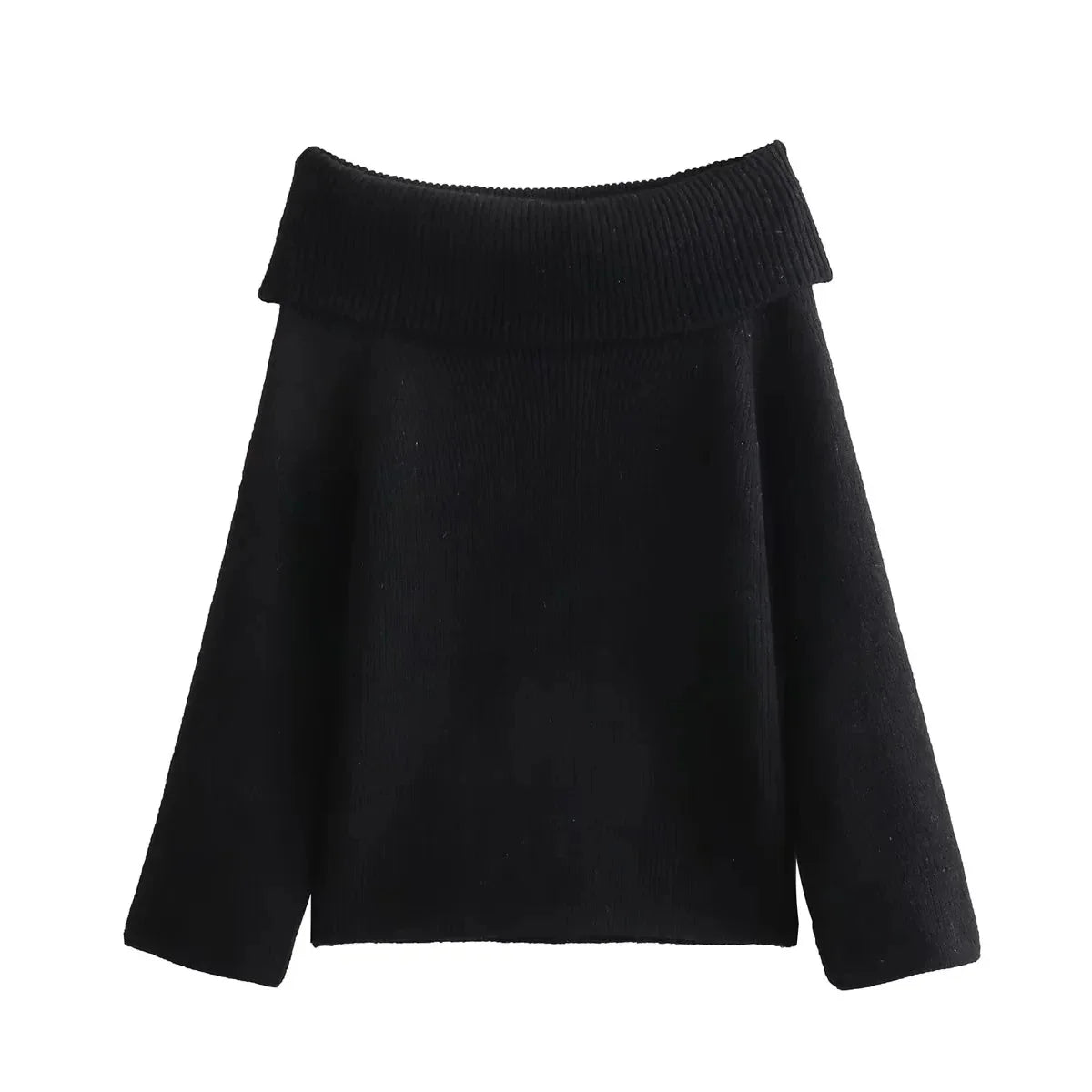 Women Off Shoulder Sweater Top | Knitted Pullover Sweater Top Black