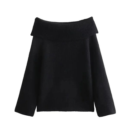 Women Off Shoulder Sweater Top | Knitted Pullover Sweater Top Black