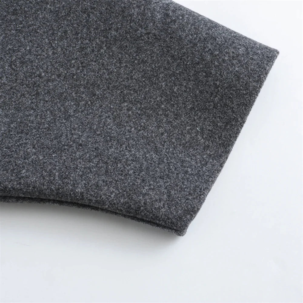 Women Dark Gray Blended Loose Short Coat