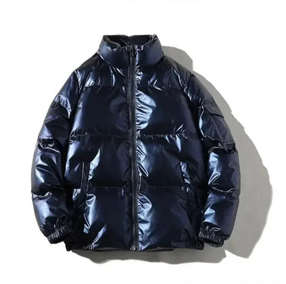 Unisex Metallic Warm Winter Jacket | Thick Waterproof Puffer Jacket | Windproof Jacket Stand Collar Blue