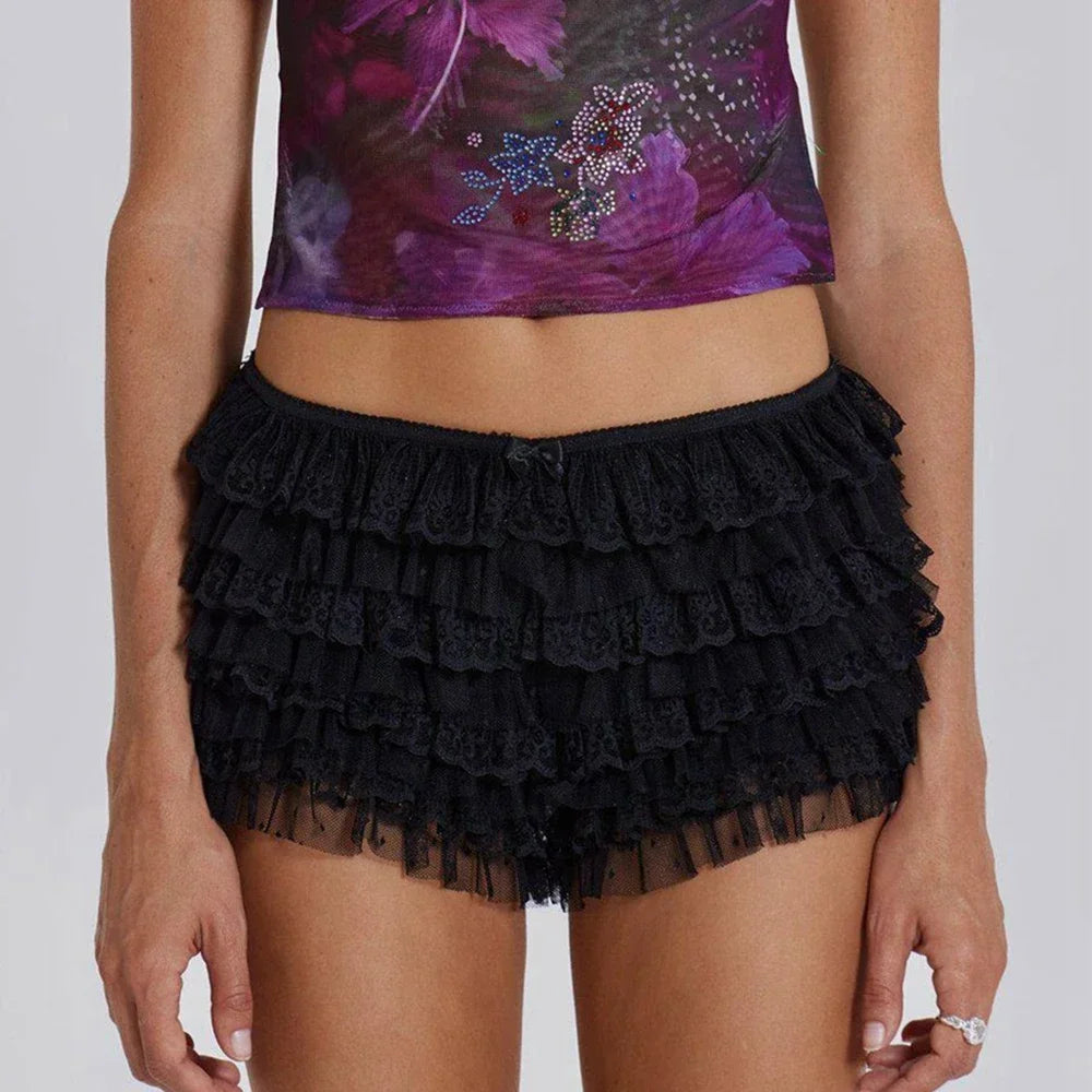 Women Mesh Lace Bloomer Shorts | Y2k | Layered Ruffle Frilly Shorts | Party | Clubwear