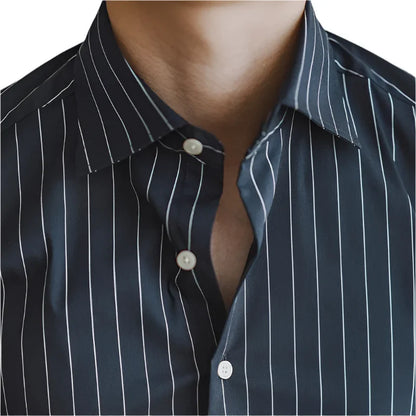 Men Striped Italian Dress Shirt | Non Iron Splayed Collar Long Sleeved