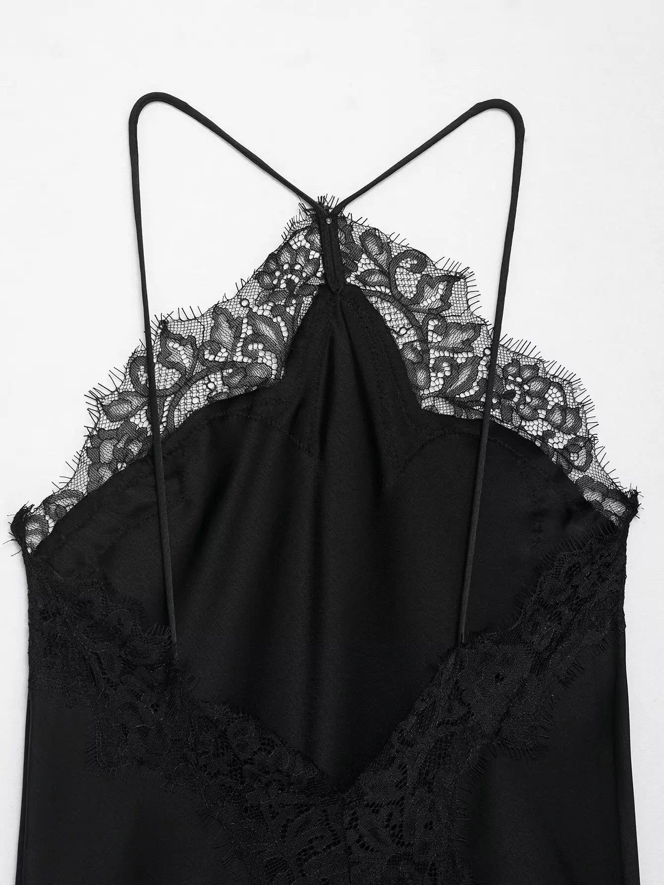 Women Lace Spliced Sling Dress | Sleeveless | Backless | Asymmetrical | Holiday | Party Wear