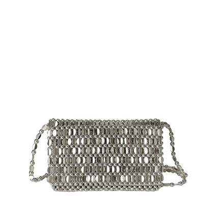 Women Bling Retro Silver Beaded Shoulder Bag | Handmade | Small Purse | Party Silver