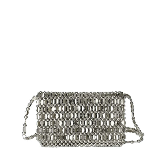 Women Bling Retro Silver Beaded Shoulder Bag | Handmade | Small Purse | Party Silver