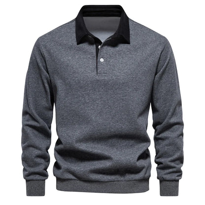 Cotton Polo Neck Sweatshirt for Men | Casual Collared Sweatshirt Dark Grey