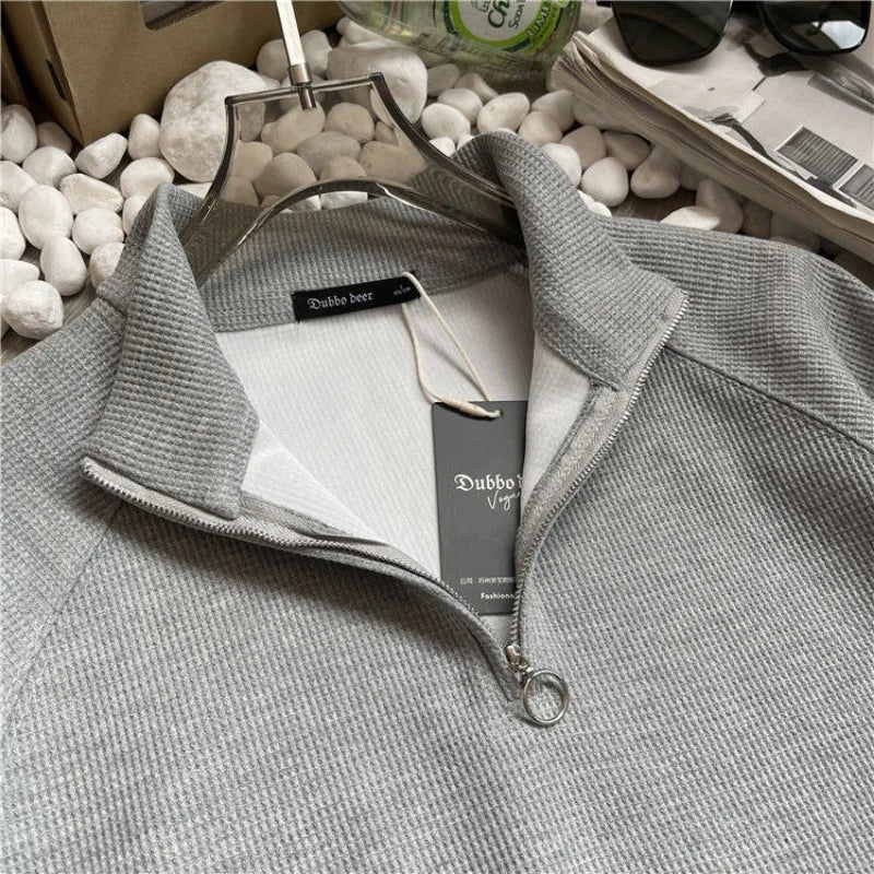 Men Plain Hoodieless Sweatshirt | Men Half Zip Pullover